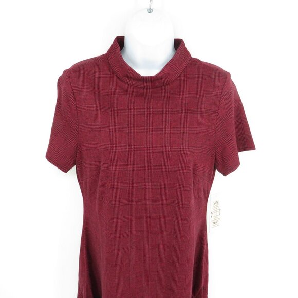 Nanette Red Black Short Sleeve Mock Neck Plaid Dress Size 10 NWT $128 - Picture 3 of 5